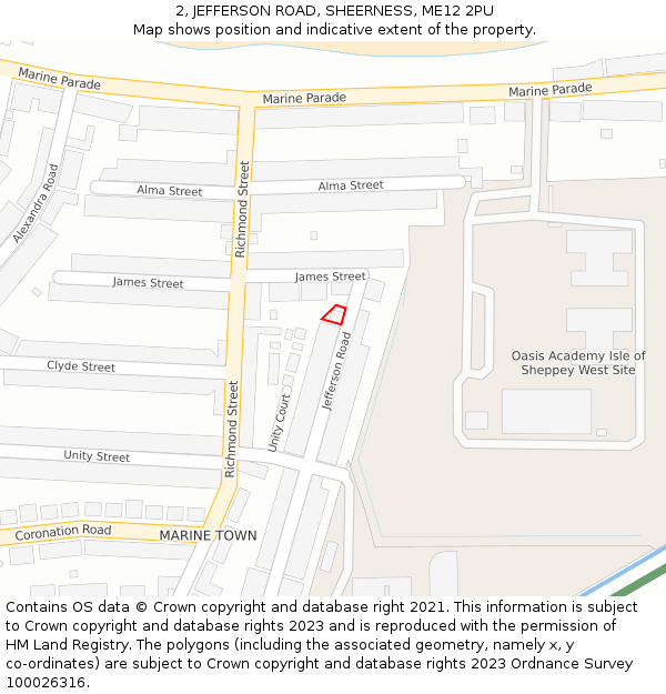 2, JEFFERSON ROAD, SHEERNESS, ME12 2PU: Location map and indicative extent of plot