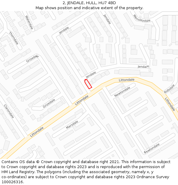 2, JENDALE, HULL, HU7 4BD: Location map and indicative extent of plot