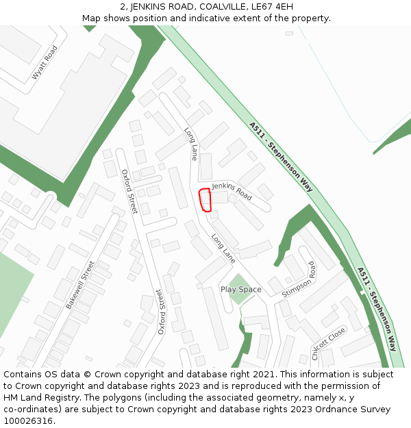 2, JENKINS ROAD, COALVILLE, LE67 4EH: Location map and indicative extent of plot