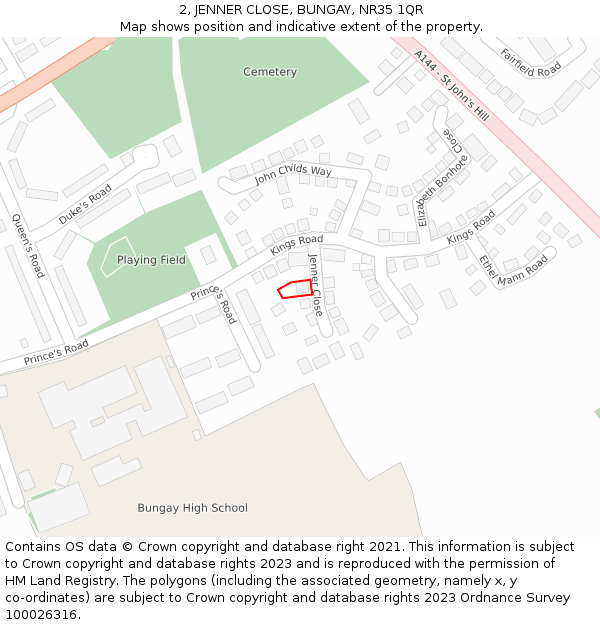 2, JENNER CLOSE, BUNGAY, NR35 1QR: Location map and indicative extent of plot