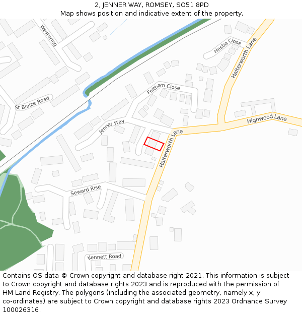 2, JENNER WAY, ROMSEY, SO51 8PD: Location map and indicative extent of plot