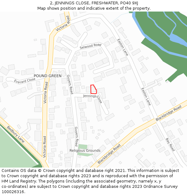 2, JENNINGS CLOSE, FRESHWATER, PO40 9XJ: Location map and indicative extent of plot