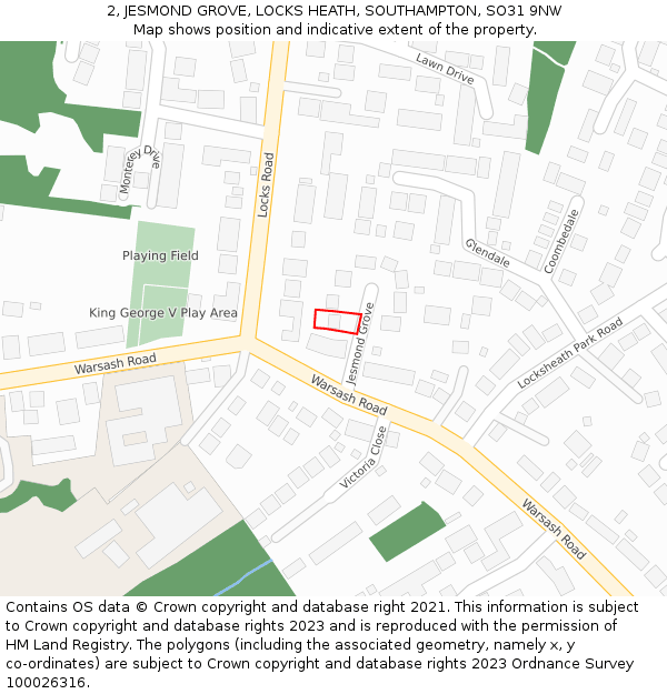 2, JESMOND GROVE, LOCKS HEATH, SOUTHAMPTON, SO31 9NW: Location map and indicative extent of plot