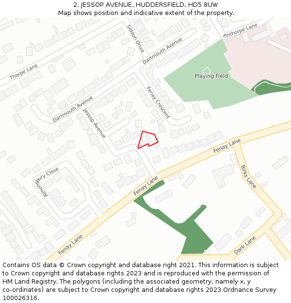 2, JESSOP AVENUE, HUDDERSFIELD, HD5 8UW: Location map and indicative extent of plot