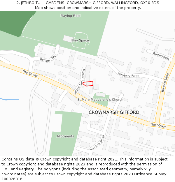 2, JETHRO TULL GARDENS, CROWMARSH GIFFORD, WALLINGFORD, OX10 8DS: Location map and indicative extent of plot