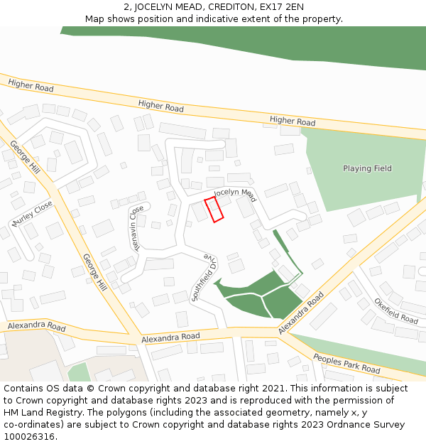 2, JOCELYN MEAD, CREDITON, EX17 2EN: Location map and indicative extent of plot