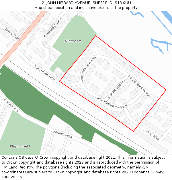 2, JOHN HIBBARD AVENUE, SHEFFIELD, S13 9UU: Location map and indicative extent of plot