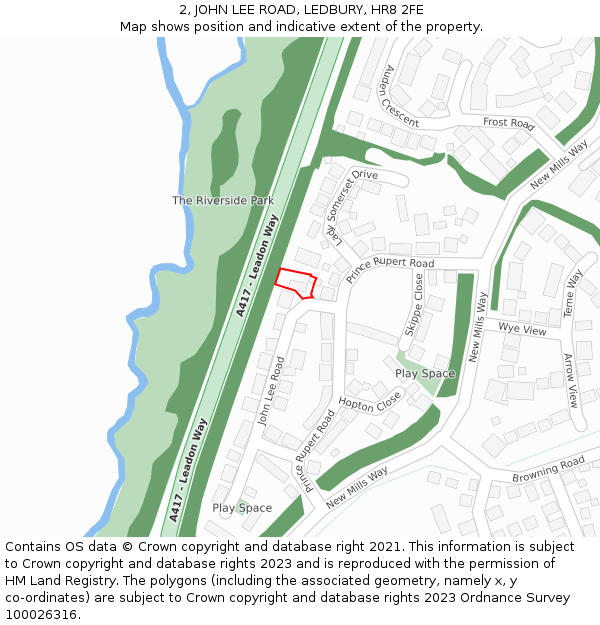 2, JOHN LEE ROAD, LEDBURY, HR8 2FE: Location map and indicative extent of plot