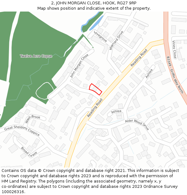 2, JOHN MORGAN CLOSE, HOOK, RG27 9RP: Location map and indicative extent of plot