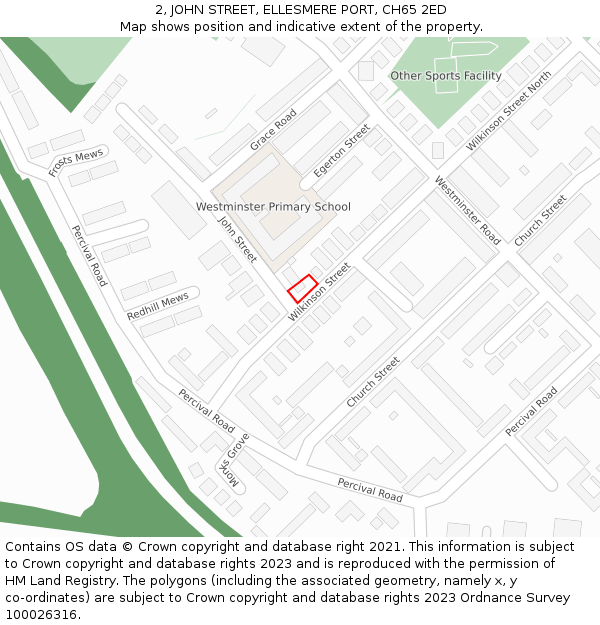 2, JOHN STREET, ELLESMERE PORT, CH65 2ED: Location map and indicative extent of plot