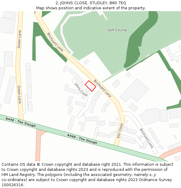 2, JOHNS CLOSE, STUDLEY, B80 7EQ: Location map and indicative extent of plot