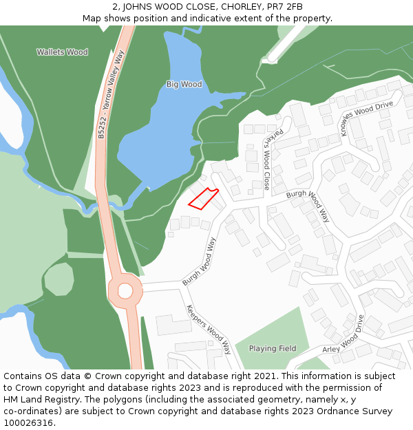 2, JOHNS WOOD CLOSE, CHORLEY, PR7 2FB: Location map and indicative extent of plot