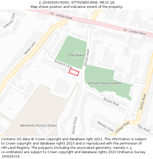 2, JOHNSON ROAD, SITTINGBOURNE, ME10 1JS: Location map and indicative extent of plot