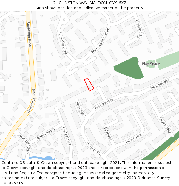 2, JOHNSTON WAY, MALDON, CM9 6XZ: Location map and indicative extent of plot