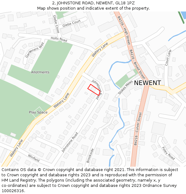 2, JOHNSTONE ROAD, NEWENT, GL18 1PZ: Location map and indicative extent of plot