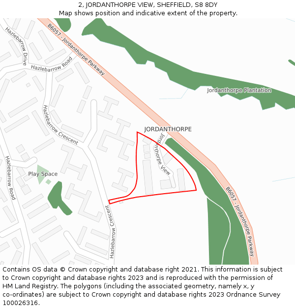 2, JORDANTHORPE VIEW, SHEFFIELD, S8 8DY: Location map and indicative extent of plot
