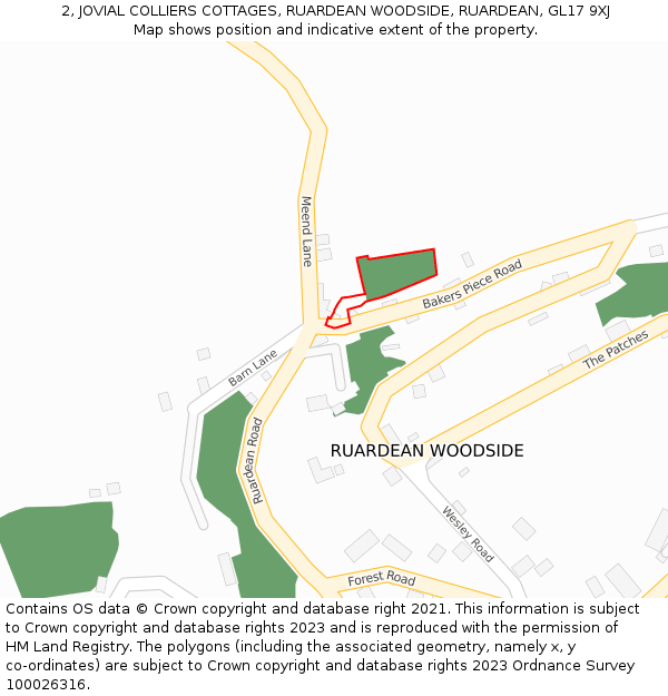 2, JOVIAL COLLIERS COTTAGES, RUARDEAN WOODSIDE, RUARDEAN, GL17 9XJ: Location map and indicative extent of plot