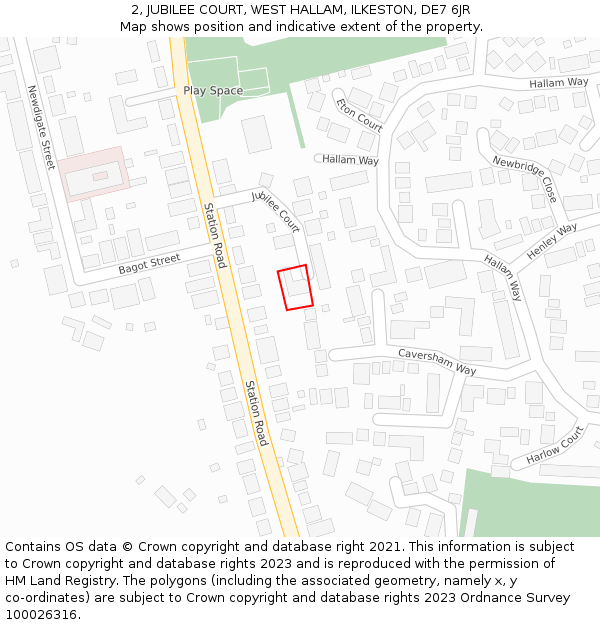 2, JUBILEE COURT, WEST HALLAM, ILKESTON, DE7 6JR: Location map and indicative extent of plot