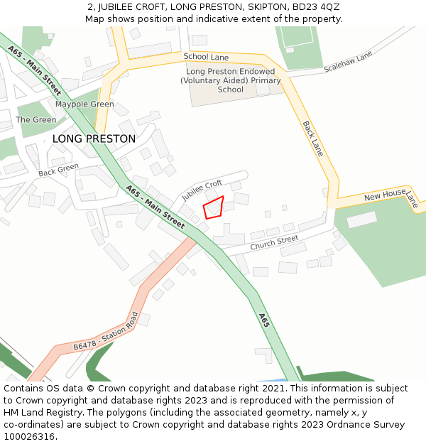 2, JUBILEE CROFT, LONG PRESTON, SKIPTON, BD23 4QZ: Location map and indicative extent of plot