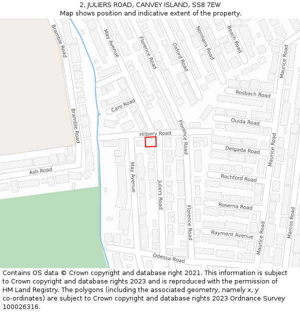 2, JULIERS ROAD, CANVEY ISLAND, SS8 7EW: Location map and indicative extent of plot