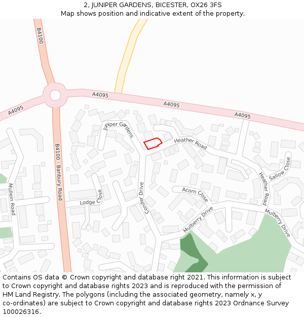 2, JUNIPER GARDENS, BICESTER, OX26 3FS: Location map and indicative extent of plot