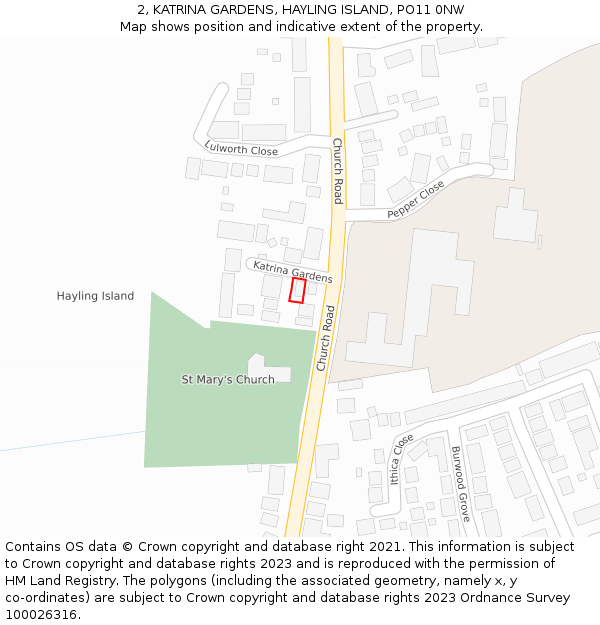 2, KATRINA GARDENS, HAYLING ISLAND, PO11 0NW: Location map and indicative extent of plot