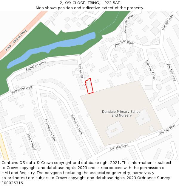 2, KAY CLOSE, TRING, HP23 5AF: Location map and indicative extent of plot