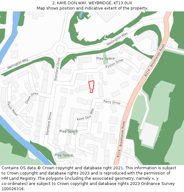 2, KAYE DON WAY, WEYBRIDGE, KT13 0UX: Location map and indicative extent of plot