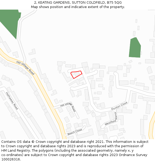 2, KEATING GARDENS, SUTTON COLDFIELD, B75 5QG: Location map and indicative extent of plot