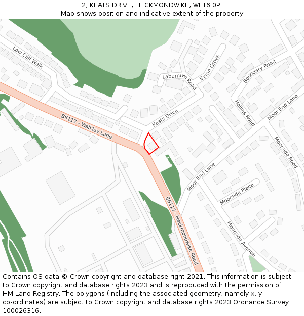 2, KEATS DRIVE, HECKMONDWIKE, WF16 0PF: Location map and indicative extent of plot