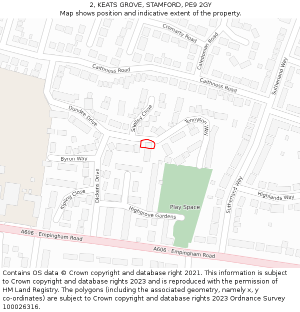 2, KEATS GROVE, STAMFORD, PE9 2GY: Location map and indicative extent of plot