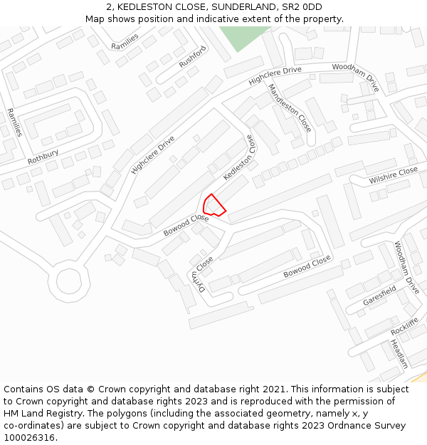 2, KEDLESTON CLOSE, SUNDERLAND, SR2 0DD: Location map and indicative extent of plot