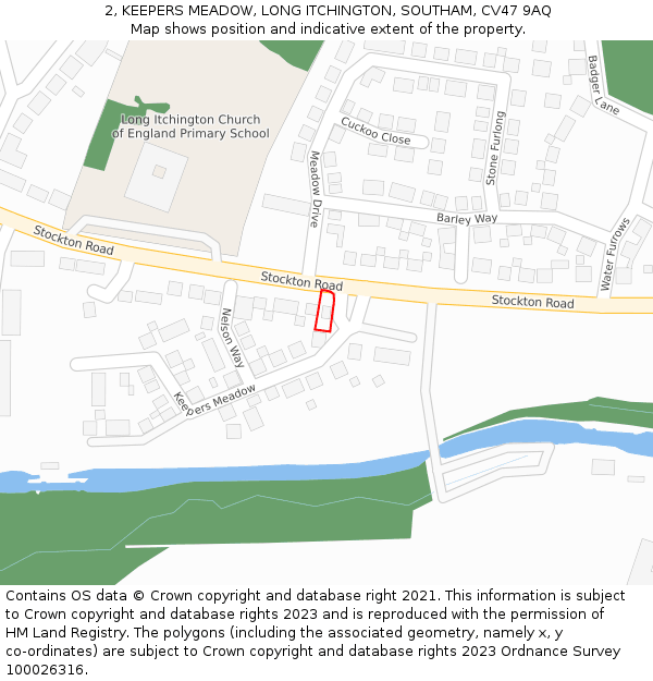 2, KEEPERS MEADOW, LONG ITCHINGTON, SOUTHAM, CV47 9AQ: Location map and indicative extent of plot