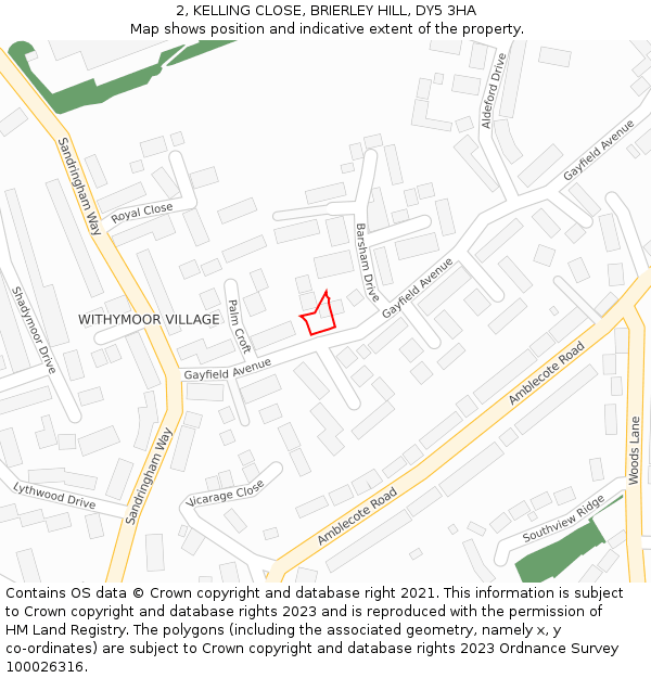 2, KELLING CLOSE, BRIERLEY HILL, DY5 3HA: Location map and indicative extent of plot