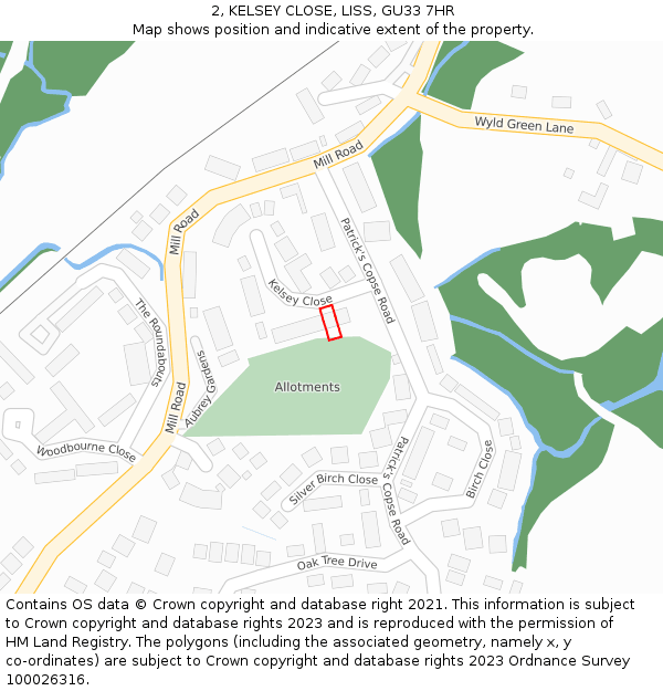 2, KELSEY CLOSE, LISS, GU33 7HR: Location map and indicative extent of plot