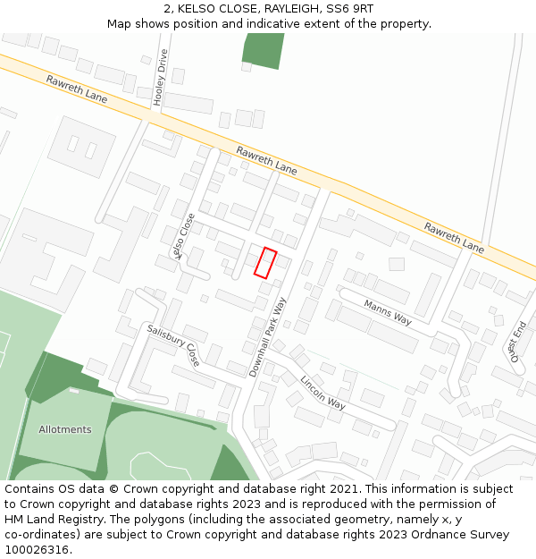 2, KELSO CLOSE, RAYLEIGH, SS6 9RT: Location map and indicative extent of plot