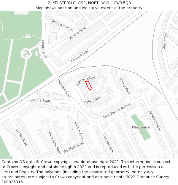 2, KELSTERN CLOSE, NORTHWICH, CW9 5QR: Location map and indicative extent of plot