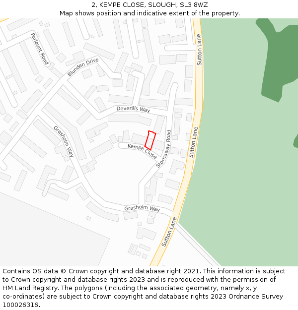 2, KEMPE CLOSE, SLOUGH, SL3 8WZ: Location map and indicative extent of plot