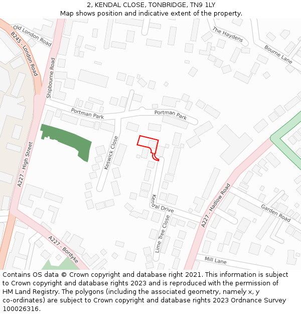 2, KENDAL CLOSE, TONBRIDGE, TN9 1LY: Location map and indicative extent of plot