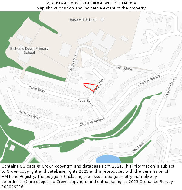 2, KENDAL PARK, TUNBRIDGE WELLS, TN4 9SX: Location map and indicative extent of plot