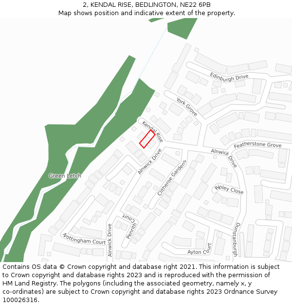 2, KENDAL RISE, BEDLINGTON, NE22 6PB: Location map and indicative extent of plot