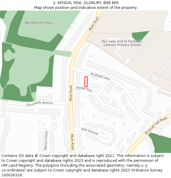 2, KENDAL RISE, OLDBURY, B68 8ER: Location map and indicative extent of plot