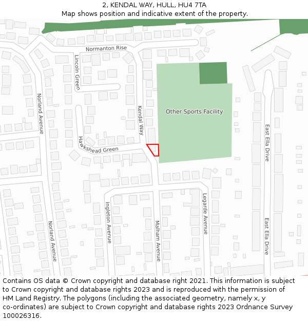 2, KENDAL WAY, HULL, HU4 7TA: Location map and indicative extent of plot