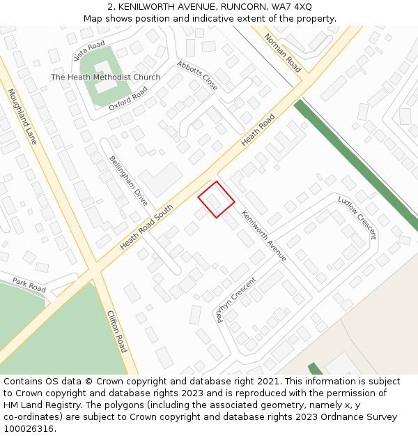 2, KENILWORTH AVENUE, RUNCORN, WA7 4XQ: Location map and indicative extent of plot
