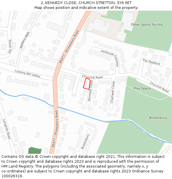 2, KENNEDY CLOSE, CHURCH STRETTON, SY6 6ET: Location map and indicative extent of plot