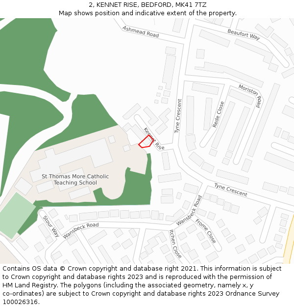 2, KENNET RISE, BEDFORD, MK41 7TZ: Location map and indicative extent of plot