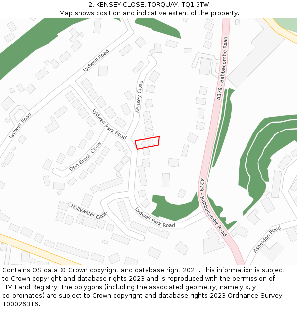 2, KENSEY CLOSE, TORQUAY, TQ1 3TW: Location map and indicative extent of plot