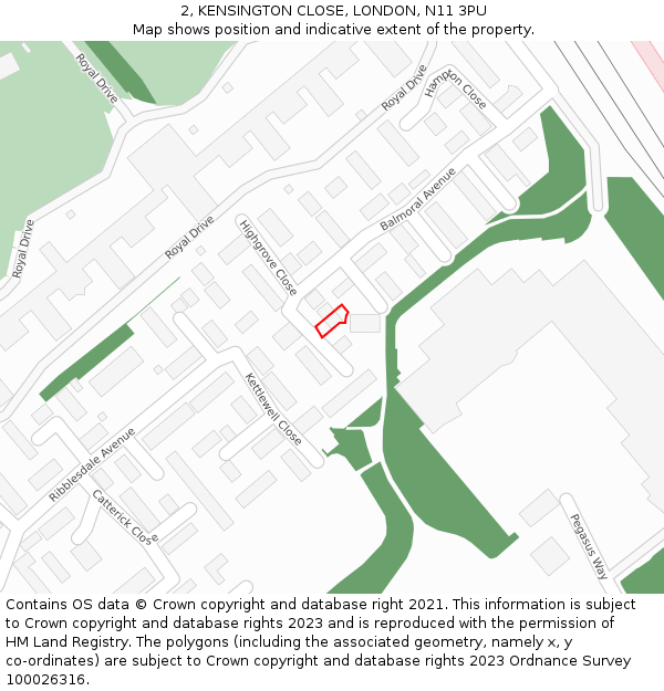 2, KENSINGTON CLOSE, LONDON, N11 3PU: Location map and indicative extent of plot