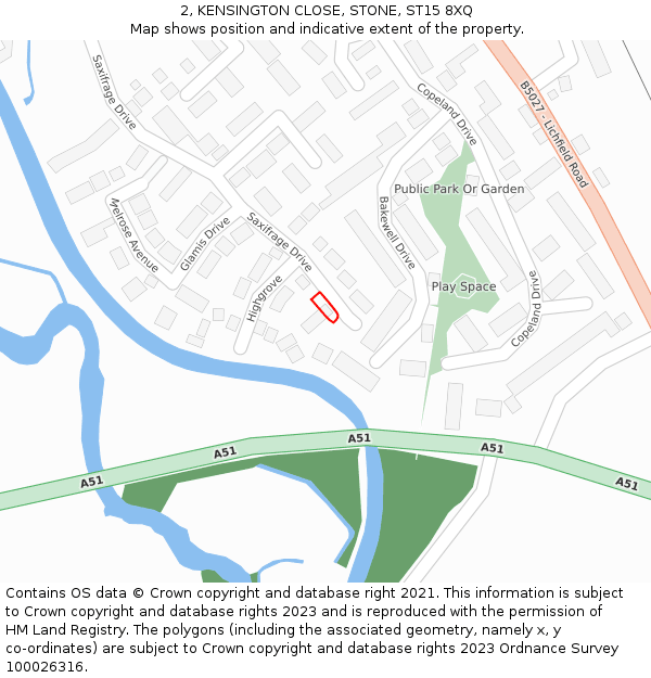 2, KENSINGTON CLOSE, STONE, ST15 8XQ: Location map and indicative extent of plot