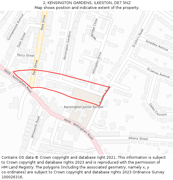 2, KENSINGTON GARDENS, ILKESTON, DE7 5NZ: Location map and indicative extent of plot